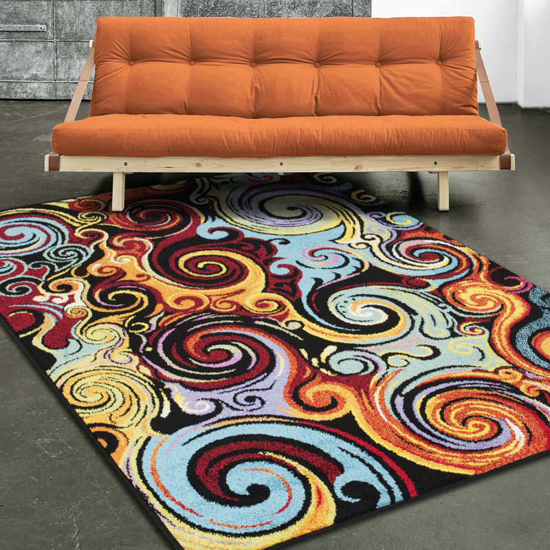 Ebern Designs Littell Trippy Waves Red Area Rug | Wayfair